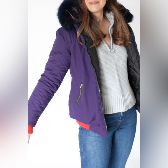 Homemade purple and red bomber coat with real fur hood | S/M | winter | holiday - Picture 4 of 12